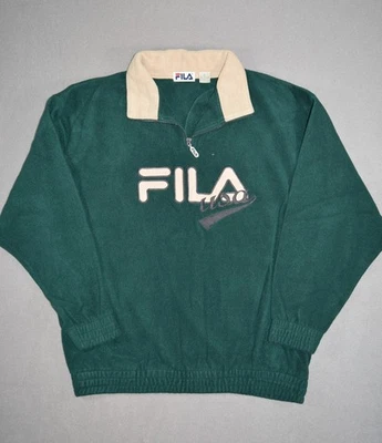 Chaqueta Fila Vintage Para Hombre XL Verde Polar 1/4 Cremallera Pullover Sudadera Años 90 Retro Foto 1 de 4