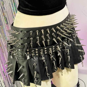 Gothic Skirts Punk Rock Studded 90s Harajuku Y2K Vegan Leather Grunge Emo C3 - Picture 1 of 10