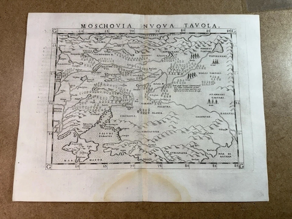 Mapa 1562 «MOSHOVIA NVOVA TAVOLA» Rusia, Ucrania - Ptolomeo, Valgrisi, Venecia RARO Foto 1 de 4