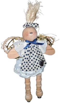De Colección Angel Estante Cuidador 6"H Botón Madera Carrete Muñeca Guinga Cabaña Shabby Chic Foto 1 de 4