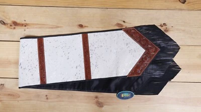 White Acid Wash Leather Table Runner – Square-Cut Design with Tooled V-Shaped  - Image 1 of 4