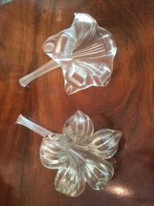 PAIR GLASS EPERGNE CAR  BUD VASES LILY FLOWER DESIGN  NO FLAWS - Picture 1 of 6