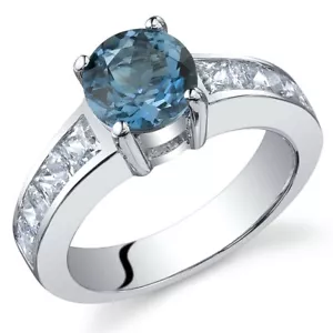 Anillo de piedras preciosas naturales Round London Blue Topaz de 1,5 quilates en plata de ley - Imagen 1 de 5