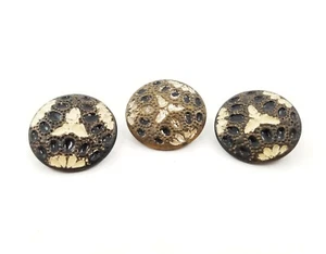 Antique Brass Buttons Textured With Painted Decoration 7/8" Set Of 3 - Picture 1 of 4