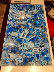 Blue Agate Office Countertop Blue Table Top Natural Gemstone Work Home Decor - Picture 1 of 6