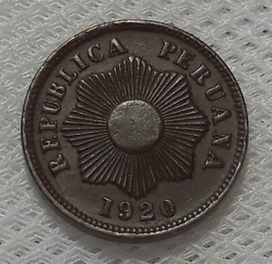 1920 PERU UN CENTAVO BRONZE COIN HIGH GRADE - Picture 1 of 2