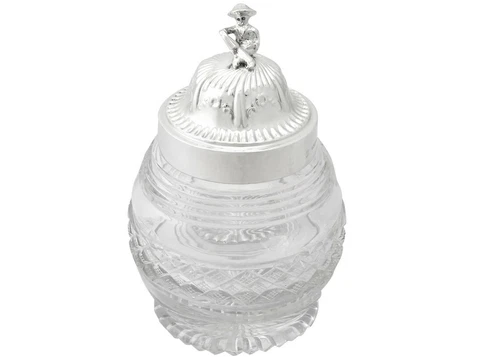 Antique George V Sterling Silver and Cut Glass Tea Caddy Cover
