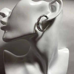 NWOT auth GUESS diamond cut SILVER multi rope HOOP earrings for PIERCED EARS $60 - Picture 1 of 12