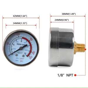 2 PCs Air Compressor Pressure Gauge 0-220 PSI 1/8 NPT Back Mount - Picture 1 of 3