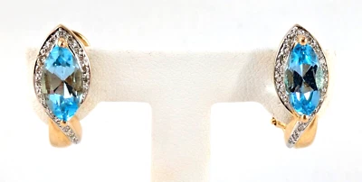 14K Gold Two Tone Gold Approx 2.5 Ct Blue Topaz and .20 Ct Diamond Earrings - Image 1 of 4