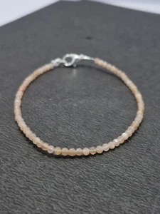 Moonstone Gemstone 3 mm Round Beads 925 Silver 9 Inch String Bracelets - Picture 1 of 8