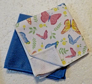 Dishcloths Butterfly & Solid Theme 12"x 12" 100% Polyester Microfiber - Picture 1 of 2