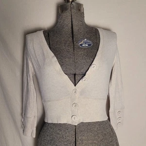 Cárdigan Recortado Vintage Años 90 Y2K Suéter Top Cuello en V Beige Marfil Talla M Prueba - Imagen 1 de 11