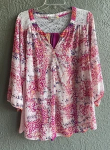 Figueroa & Flower Coral Floral Chiffon Tunic PLUS 1X NWT - Picture 1 of 5
