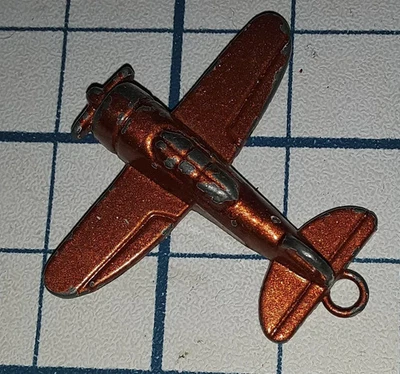 1920s Metal - Red Airplane - CRACKER JACK TOY #2 Vintage Antique Prize Charm - Image 1 of 4
