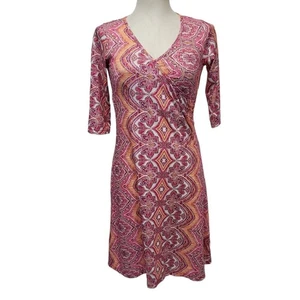 Prana Nadia Veeda Faux Wrap Orange and Pink Printed Dress Size XS - Picture 1 of 10