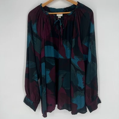 Blusa feminina Ava & Viv plus size 3X manga longa gola redonda escura abstrata escritório - Imagem 1 de 4