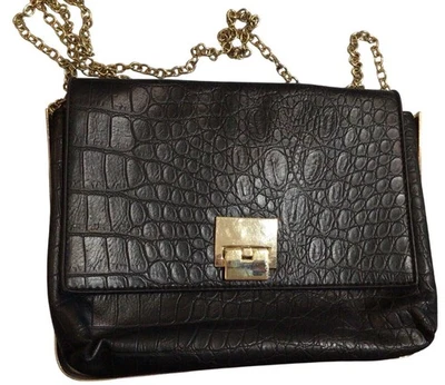 Bandolera/Bolso de Hombro-Forever 21 Negro-Diseño Croc o Serpiente-Cadena Borde Latón Foto 1 de 4