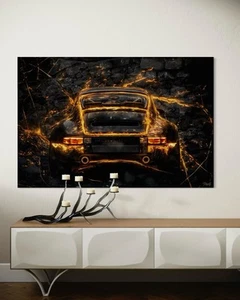 Auto Leinwand Bild Motivation Farbig Luxus Kunst Autos Wagen Feuer Flammen - Picture 1 of 5