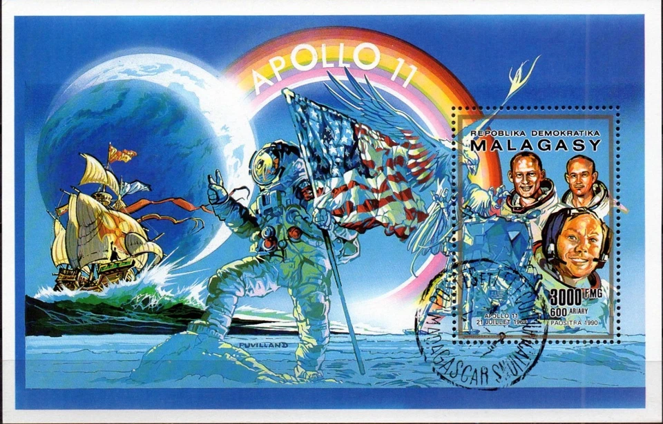 HB Republica Madagascarí  hojita bloque  año 1990  usada cosmos Apollo 2 - Imagen 1 de 1