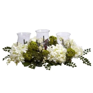 9.5 in. Artificial H White Snowball Hydrangea Triple Candelabrum - Picture 1 of 5