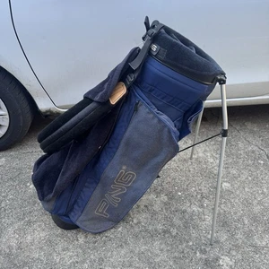 Bolsa de transporte de golf vintage azul y tostado Ping Hoofer/4 divisores/correas Aztech - Imagen 1 de 5
