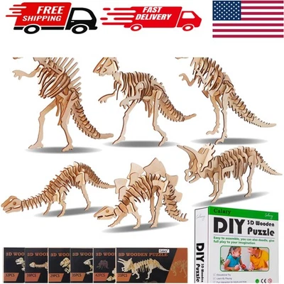 Juego de 6 - Rompecabezas de dinosaurios de madera 3D para todas las edades - Divertido montaje hágalo usted mismo Foto 1 de 4