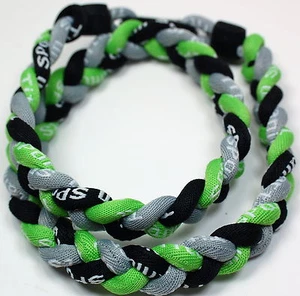 Neon Green Gray Black Titanium Sport Necklace Tornado 3 Rope Braid Baseball - Picture 1 of 2