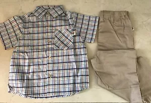 Toddler Boys SS Orange & Blue Plaid Shirt and Khaki Pants Set Size 2T NEW! - Picture 1 of 2