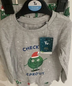 PIGIAMA PJS BABY BOYS GIRLS TU ' CHECK ME SPROUT' XMAS CHRISTMAS 18-24 MTH NUOVO CON ETICHETTE - Foto 1 di 7