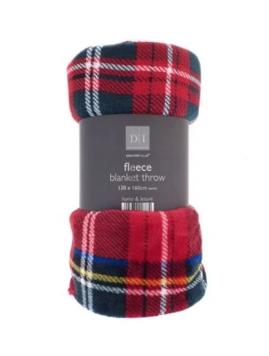 Red Tartan Fleece Blanket Throw. Supersoft.  160cm x 130cm. Machine Washable - Image 1 of 4