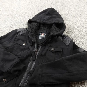 SouthPole Jacket Mens M Black Zip Fleece Sherpa Lined Bomber Hoodie Coat Y2K - Picture 1 of 14
