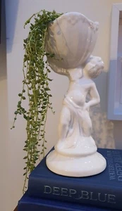 Boy With Bowl / shallow Planter, Putti style porcelain, stamped made in Italy - Picture 1 of 10