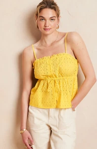 Banana Republic Factory Eyelet Camisole Bluse Gelb Größe L Petite Neu Mit Etikett - Bild 1 von 2