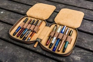 Galen Leather Pen Case Zippered 10 Slots in Crazy Horse Brown - NEW in Box - Picture 1 of 3