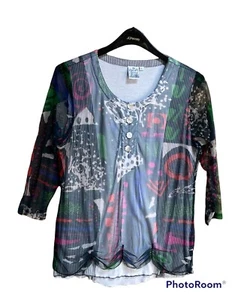 SZ L Parsley & Sage Lined Mesh Black Nothing Matches FUNKY WEARABLE ART Top EUC - Picture 1 of 3