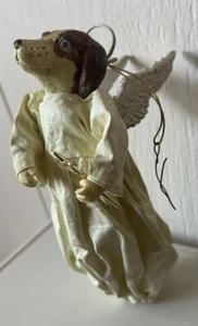 Vintage Christmas Dog Angel Paper Mache Tree Topper Ornament Wings 90s - Picture 1 of 5
