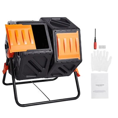 Uimoso Compost Bin 37 Gal Dual-Chamber Composter Tumbler Rotating Sliding Doors - Image 1 of 4
