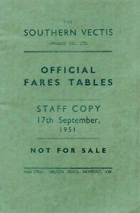 Southern Vectis (Isle of Wight) Bus Fare Tables Book, Sept 1951(ENLARGED COPY)