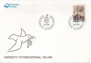 Färöer Inseln FDC Amnesty International 1986 Vintage - Bild 1 von 2