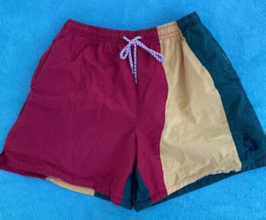 Vtg Mens Color Block Swim Trunks Medium Anchor Bay Cotton Netting Pockets - Picture 1 of 6