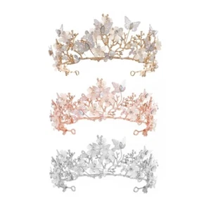 Baroque Style Crowns Shinning Headband Princess Hollow Butterfly Bride Crown - Picture 1 of 11