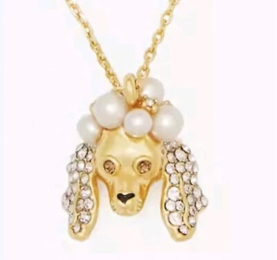 New Kate Spade POODLES & POMS 12K Gold Plated Brass CZ Crystals/Pearl Necklace - Image 1 of 4