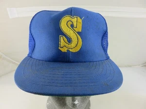 MLB Seattle Mariners Embroidered Mesh Snapback Cap Trucker Hat BLUE M/L Vintage - Bild 1 von 10