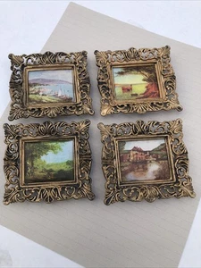 Fabric Padded Vintage Plastic Framed Country Scene Wall Hanging Made Hong Kong - Picture 1 of 7