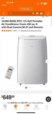 Aire Acondicionado Portátil Inversor LG 10.000 BTU DUAL - Blanco, Wi-Fi y Control Remoto Foto 1 de 2