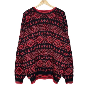 Vintage 90s Gap Nordic Ski Chunky Knit Sweatshirt Mens Large Fair Isle Red Black - Bild 1 von 6