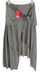 DIESEL O-Flounce Women Skirt L Grey Asymmetrical Logo Stretch Knee-Length Casual - Picture 1 of 11