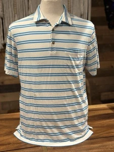 Patagonia Men’s Daily Medium Polo Shirt Organic Cotton Ivory Blue Striped - Picture 1 of 10