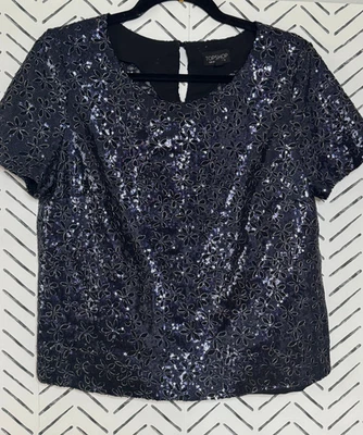 Blusa floral bordada con cuentas azules TOPSHOP para mujer talla 8 fiesta festiva Foto 1 de 4